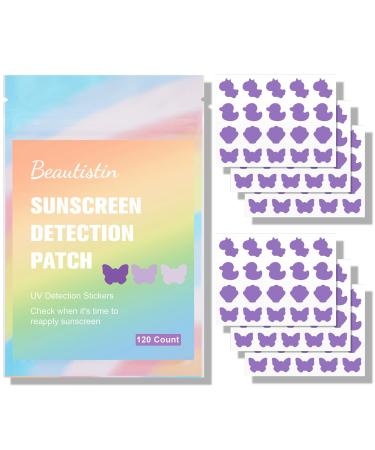 UV Stickers for Sunscreen - 120 Count UV Detection Stickers Know When to re-Apply Sunscreen UV Stickers Safe for Kids Age 3+ 4 Pattern Types for Girls & Boys