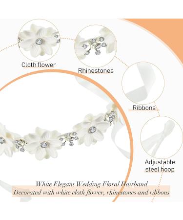 Syhood 2-Piece Elegant White Flower Headband with Ribbon and Rhinestones for Girls - Perfect for Weddings, Parties, and Special Occasions - Buy Online on GoSupps.com