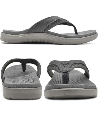 KuaiLu Men's Leather Orthotic Flip Flops with Arch Support for Outdoor Summer - Comfortable Sandals for Plantar Fasciitis - Buy Online on GoSupps.com