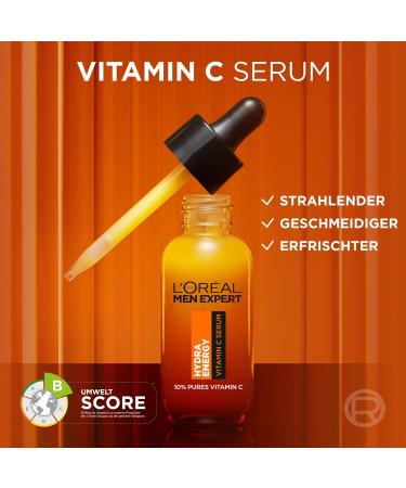 L'Or al Men Expert Vitamin C Serum - 10% Pure Vitamin C for Tired Skin Hydrating Facial Care for Radiant Look 30ml - Buy Online on GoSupps.com
