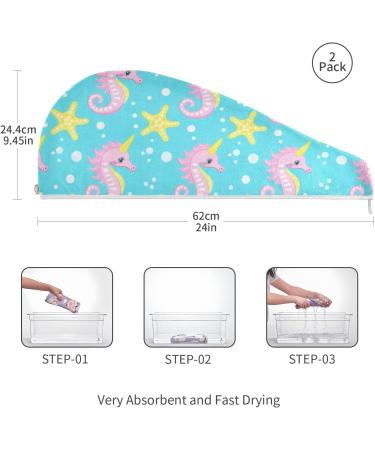 Buy Pink Seahorse Yellow Stars Hair Towel 2 Pack | Super Absorbent Quick Dry Turbans for Women & Girls - Buy Online on GoSupps.com