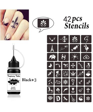Freehand Ink Temporary Tattoo Kit - Jagua Gel Semi Permanent 3 Bottles Black 1.5oz with 30 Free Stencils for DIY Body Art - Temporary Tattoos for Women, Men, and Kids - Buy Online on GoSupps.com