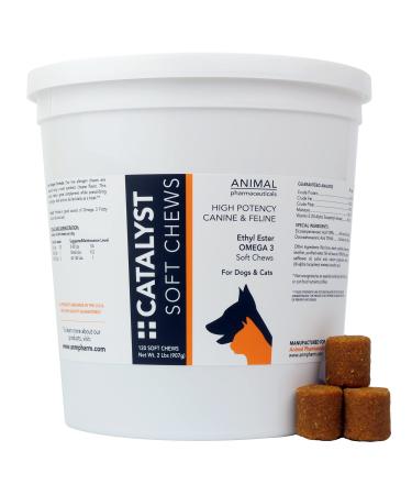 Animal Pharmaceuticals Catalyst+ Omega 3 Fish Oil for Dogs & Cats - Allergy & Shedding Supplement - Dog Dry Skin and Coat Support - Low-Allergen Cheese Flavor Soft Chews - 120 ct