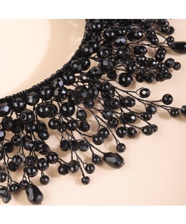 Kercisbeauty Wedding Bridal Black Hair Crown Women Handmade Boho Headpiece Pearl Hair Tiara Party Costume Jewelry - Buy Online on GoSupps.com