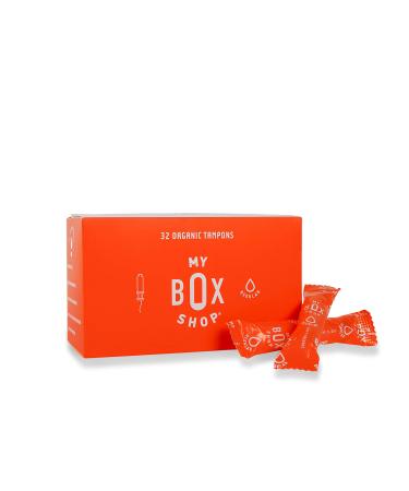 MYBOXSHOP Organic Tampons - 100% Pure Organic Cotton Tampons with BPA-Free Applicator. Non-Toxic Unscented Hypoallergenic Chlorine Free Natural Tampons. Regular Absorbency 32 Count (1 Box) 32 Count (Pack of 1) Applicator