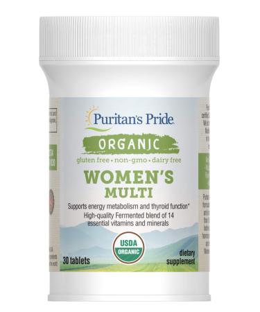 Puritan's Pride Organic Women's Multivitamins with Zinc 30 Tablets