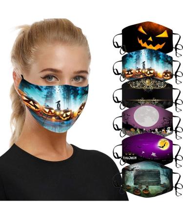 ZLUU 6PCS Halloween Adults Protective Face Mask Personalized Patterns Face Cover Safe Skin Friendly Face Sheild Washable Reusable Adults Washable Halloween Funny Expression Prints Mask Filter Can Be Placed - Buy Online on GoSupps.com