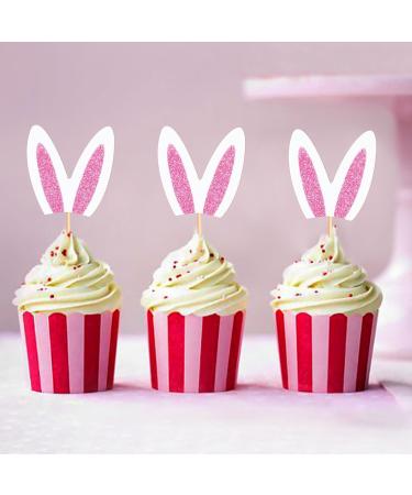 Ercadio 24 Pack Easter Bunny Pink Ears Cupcake Toppers Pink White Bunny Ears Cupcake Picks Easter Rabbit Ears Cupcake Toppers for Easter Day Theme Baby Shower Birthday Party Decor Supplies Pink-3 - Buy Online on GoSupps.com