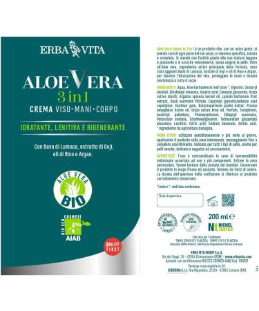  Erba Vita Erba Vita Aloe vera 3 in 1 cream for face hands and body with snail mucin rice and argan oils - 200 ml - Buy Online on GoSupps.com