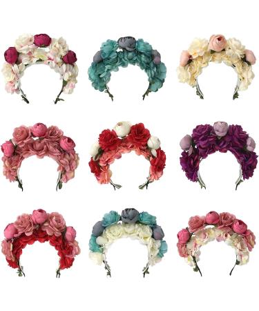 amangul Bride Garlands Party Wedding Flower Headband Beach Headwear Hairband Girl Hair Accessory Women Head Hoop(White Powder Double) - Buy Online on GoSupps.com