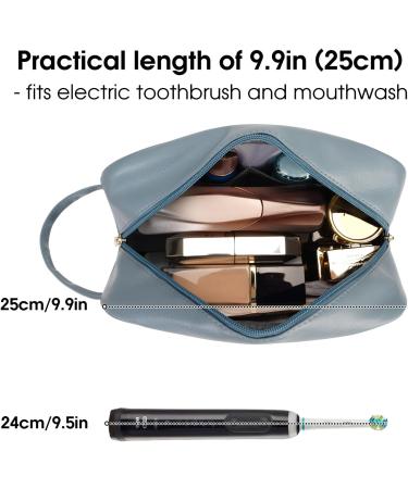 Vegan Leather Travel Toiletry Bag for Women - Greyish Blue Dopp Kit Organizer for Toiletries, Makeup & Cosmetics - Buy Online on GoSupps.com