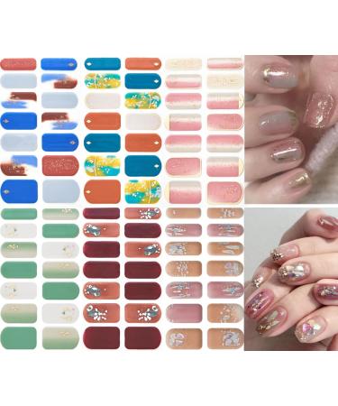 NAILDOKI Nail Stickers 6 Sheets x 14 Pieces Full Wraps Nail Polish Strips Self-Adhesive Gel Nail Art Decals for Women Girls B3-05