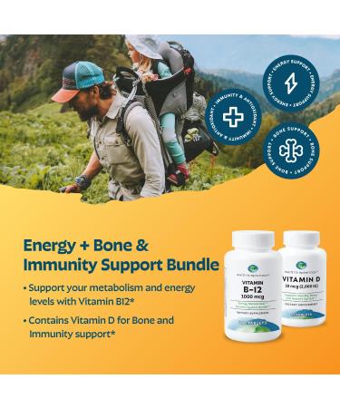 Earth's Splendor Energy + Bone & Immunity Support Energy Supplements: Vitamin B12 & Vitamin D Bundle. IU- Support Gluten Free No Artificial Colors or Flavors Helps Energy Metabolism & Immune Health - Buy Online on GoSupps.com