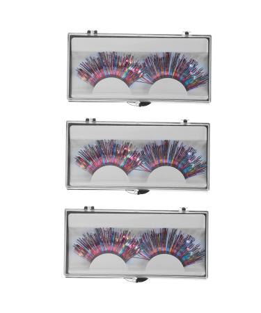 3 Pairs Rainbow False Eyelashes Metallic Shimmer False Eyelashes Extension Halloween Dress Costumes Eyelashes for Woman Girls