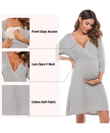 Sykooria Women's Nursing Nightdress | Soft Cotton Maternity Nightgown - Grey - Size Large - Buy Online on GoSupps.com