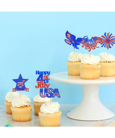 24 Pcs Independence Day Cupcake Toppers Glitter National Flag Cake Topper Picks Toothpick Toppers 4th of July Flag Day Photo Props for Patriotic Party Supplies (eagle-godbless-you) - Buy Online on GoSupps.com
