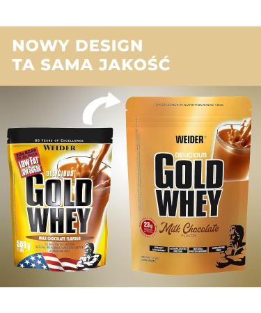 Weider Gold Whey Protein Powder - Milk Chocolate Low Carb & Fat High Protein for Muscle Gain - 500g Bag - Buy Online on GoSupps.com