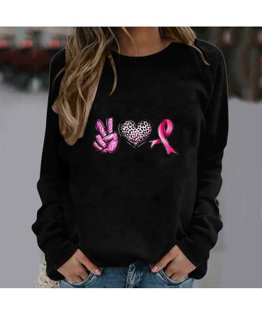 Yihaojia Womens Fall Blouse Crewneck Long Sleeve Shirts Trendy Print Lightweight Casual Breast Cancer Shirts Thin Fall Black#74 X-Large - Buy Online on GoSupps.com