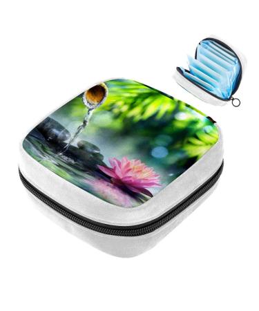 GIAPB Sanitary Napkin Storage Bag Period Bag Tampon Bag Makeup Bag Pad Pouch Pink Water Lilies Color4900