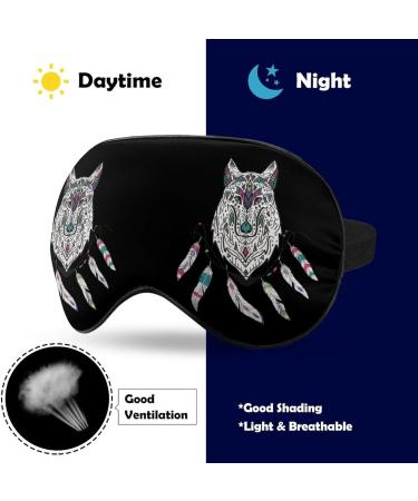 Watercolor Wolf Dreamcatcher Sleep Mask - Adjustable Eye Cover for Sleeping, Blocking Light - Men, Women - Ideal for Night, Travel, Nap - Buy Online on GoSupps.com