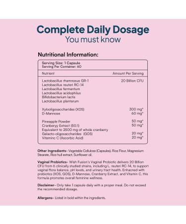 Probiotics for Women Vaginal Health 20 Billion CFU Vaginal Probiotics pH Balance Yeast & Odor Support Women s Flora & UTI Defense 10 Strain Probiotic Blend Non-GMO Vegan 60 Capsules - Buy Online on GoSupps.com