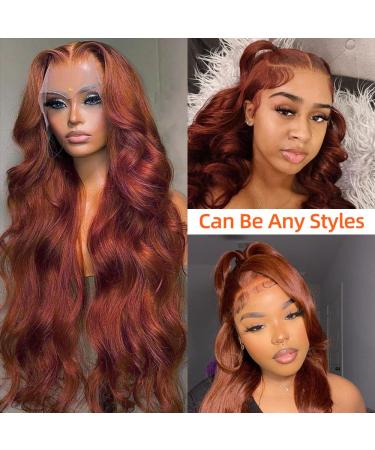 Reddish Brown 22 inch Human Hair Lace Front Wig | Auburn Colored Body Wave | Pre Plucked & Transparent HD Lace | Glueless & Natural Looking - Buy Online on GoSupps.com
