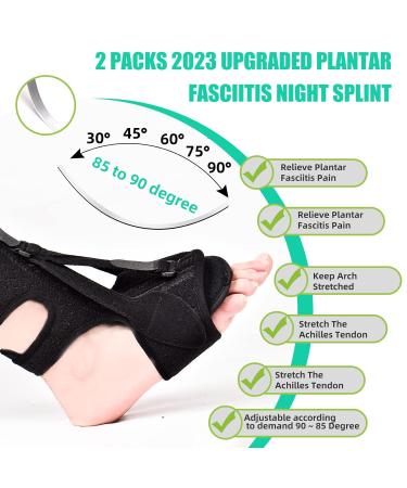 Vidaoheh Plantar Fasciitis Night Splint - 3 Adjustable Straps for Foot Pain Relief - Achilles Tendonitis Support - Black (2 Packs) - Buy Online on GoSupps.com