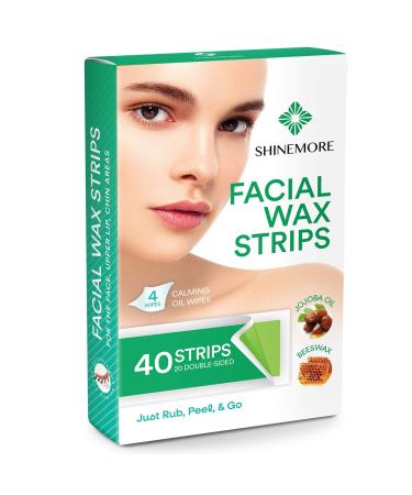 Facial Wax Strips for Women - Hypoallergenic Hair Removal for All Skin Types - Gentle and Fast-Working on Face, Eyebrow, Upper Lip, Chin - 40 Wax Strips + 4 Calming Oil Wipes - Buy Online on GoSupps.com