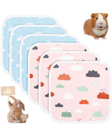 Jetec 6 Pieces Guinea Pig Cage Liners Washable and Reusable Guinea Pig Pee Pads Anti-Slip and Highly Absorbent Guinea Pig Bedding Waterproof Pet Training Pads for Small Animals Clouds
