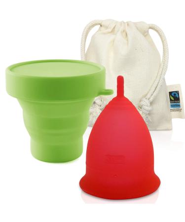 CozyCup Menstrual Cup CLASSIC - Made in Germany with cleaning cup and fairtrade organic bag (size 2 red) 2 red