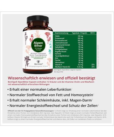 Bonvigo Alpenbitter - 180 Capsules of Bitter Herbs for Liver Fat Metabolism & Digestion | Monastery Recipe Stomach Bitter Formula - Buy Online on GoSupps.com