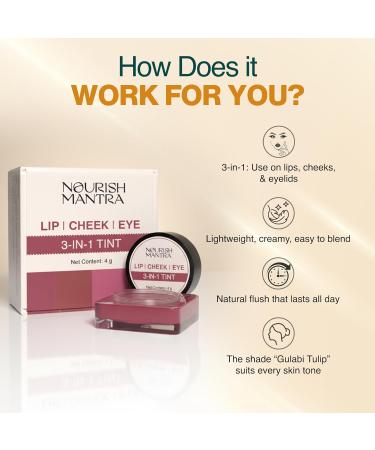Nourish Mantra 3 In 1 Lip Cheek & Eye Tint | With Light-weight & Highly Pigmented Formula | Suits All Skin Types | For Women | 4gm - Buy Online on GoSupps.com
