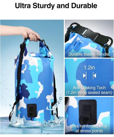 Luxtude 5L Waterproof Dry Bag Backpack with Phone Case - Camouflage Blue, for Kayaking, Swimming, Boating, Surfing, Hiking - Floating Dry Sack for Beach Activities - Buy Online on GoSupps.com