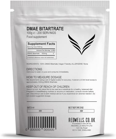 DMAE Bitartrate Powder - 100g Pack | GMO Free Vegan Cognitive Enhancer by REDWELLS - Buy Online on GoSupps.com