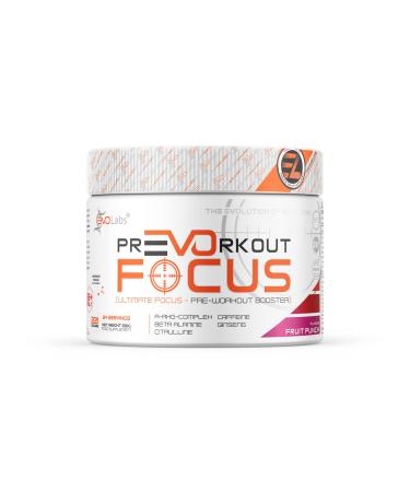 Evolabs Prevorkout Focus Powder 221g Pre-Workout Booster Pump & Gaming Booster with N-Acetyl-L-Cystein Beta-Alanin Guarana Taurin & Siberian Ginseng Training Booster (Fruit Punch) fruit punch