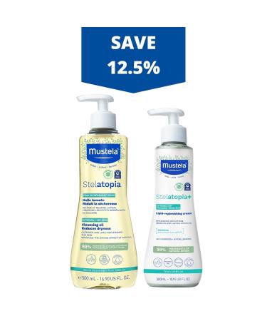 Mustela Stelatopia Eczema Gift Set - Bath Time Essentials for Sensitive Skin | Natural Avocado & Sunflower Oil | EWG Verified | 2 Items Cleansing Oil & Cream - Buy Online on GoSupps.com