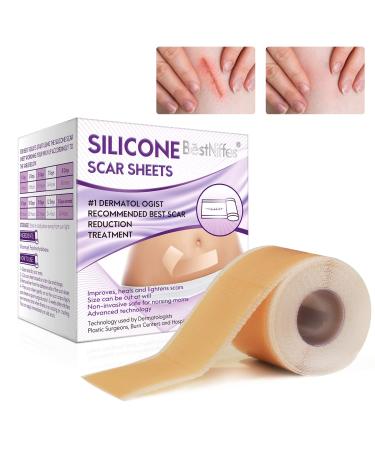 Silicone Scar Sheets(1.6 x 60 ) Silicone Scar Tape Roll Scar Silicone Strips for Scars Caused by C-Section Surgery Burns Injuries Acne and Stretch Marks Patch Away waterproof and breathable reusable Silicone Scar 60 Inch
