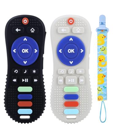 2 Pack Baby Teething Toys - Silicone TV Remote Teether for Babies & Toddlers 0-6 Months Teething Remote Control Toy Baby Toys 6-12 Months Infant Chewing Toys for Sucking Needs-Safety Tested Black & White