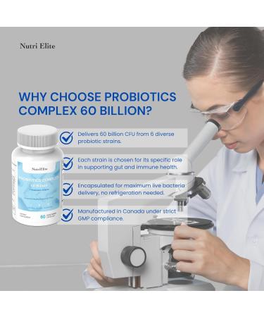NUTRI ELITE Probiotics Complex 60 Billion CFU | 7 Diverse Strains | Supports Digestive Health Gut Flora Balance & Immune Function | Shelf-Stable Vegan Capsules | 60 Capsules - Buy Online on GoSupps.com