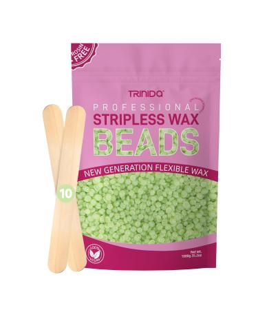 TRINIDa Wax Beads Professional Hard Wax Beads 1000g with 10 Applicators For Full Body Facial and Legs Painless Gentle Hair Removal Wax Beads for Women and Men (Aloe Vera) Aloe Vera 1kg