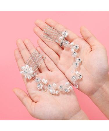 Frcolor Bridal Comb Clips Crystal Pearl Hair Comb Wedding Headpiece (Silver) - Buy Online on GoSupps.com