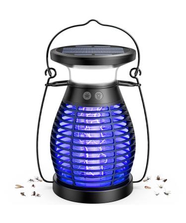 Uiage Bug Zapper Outdoor, Solar & Rechargeable Mosquito Zapper for Gnats, Flies, Moths, 4200V High Powered Electric Fly Trap Zapper, 3 in 1 Waterproof Bug Killer Lantern for Camping, Patio, Yard, Home