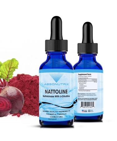 Absonutrix Nattoline 390 mg 4 FL OZ Liquid 302 Servings Made in USA Plant-Based Ingredients Beet Root Extract L-Citrulline Serrapeptase Gluten-Free Non-GMO GMP Certified