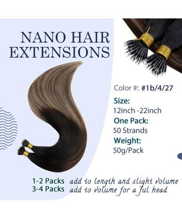 RUNATURE Nano Ring Balayage Black to Brown with Blonde Remy Ombre Hair Extensions - 20 50g 1B/4/27 - Buy Online on GoSupps.com