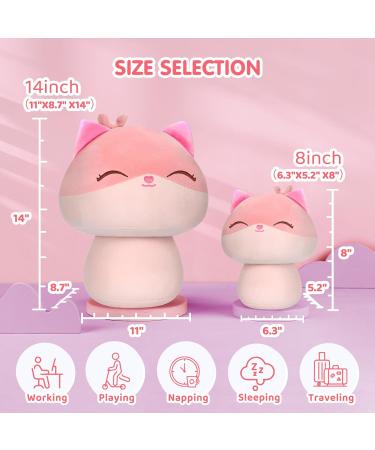 Mewaii 14'' Soft Pink Fox Mushroom Pillow Stuffed Animal Plush - Cuddly Squishy Toy for Kids | Pink Fox 14 Inch - Buy Online on GoSupps.com