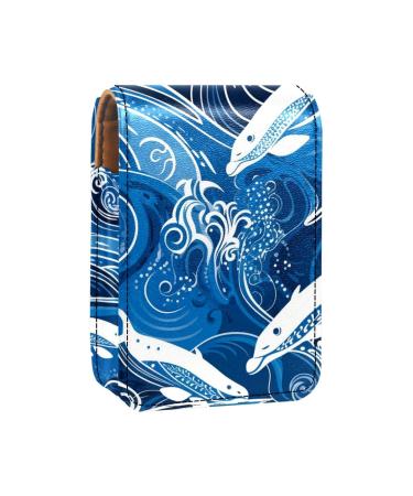 Travel Lipstick Organizer Case Lipstick Case Portable Makeup Bag With Mirror Abstract Waves and Ocean Whale Z069o1fmly