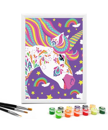 Nariolar Paint by Numbers for Kids Ages 8-12 with 7X9.5 inch Pre-Printed Cardboard 12 Acrylic Paint Pots and 3 Painting Brushes  Craft Gift Room Decor for Children (Artistic Unicorn)