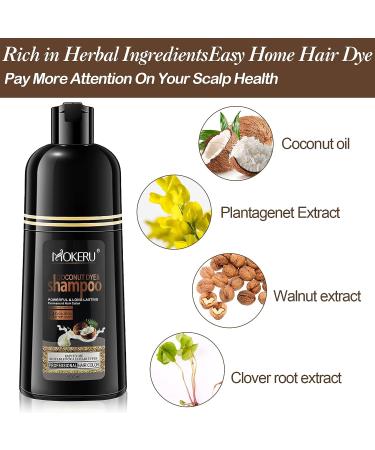 MOKERU Dark Brown Hair Dye Shampoo 500ML - Instant 3-in-1 Herbal Color for Men & Women, Gray Coverage - Buy Online on GoSupps.com