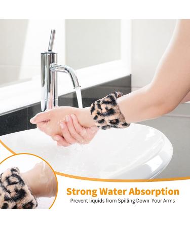 Leopard Print Spa Wristband Set for Athletes/Women/Girls - 8pcs Soft Coral Velvet Towels for Makeup/Sweat Absorption - Buy Online on GoSupps.com