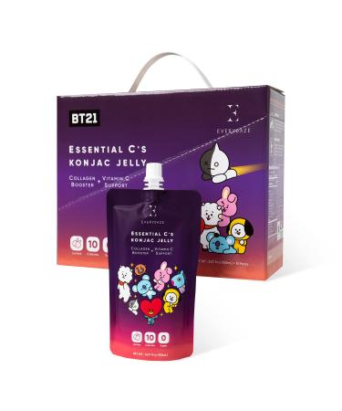 EVERYDAZE BT21 Essential Cs Collagen + Vitamin C Konjac Jelly | Vegan, 10 Calories, 0 Sugar | Lychee | 10 Packs | Healthy Diet Pouch Drinkable Snack Drink, Weight Management